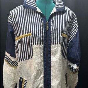 Janeve Navy and White Striped Windbreaker Jacket